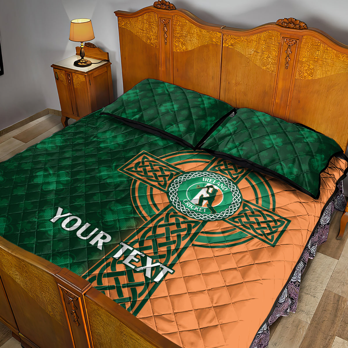 Custom Ireland Cricket Quilt Bed Set 2024 Celtic Shamrock Go Champions - Wonder Print Shop