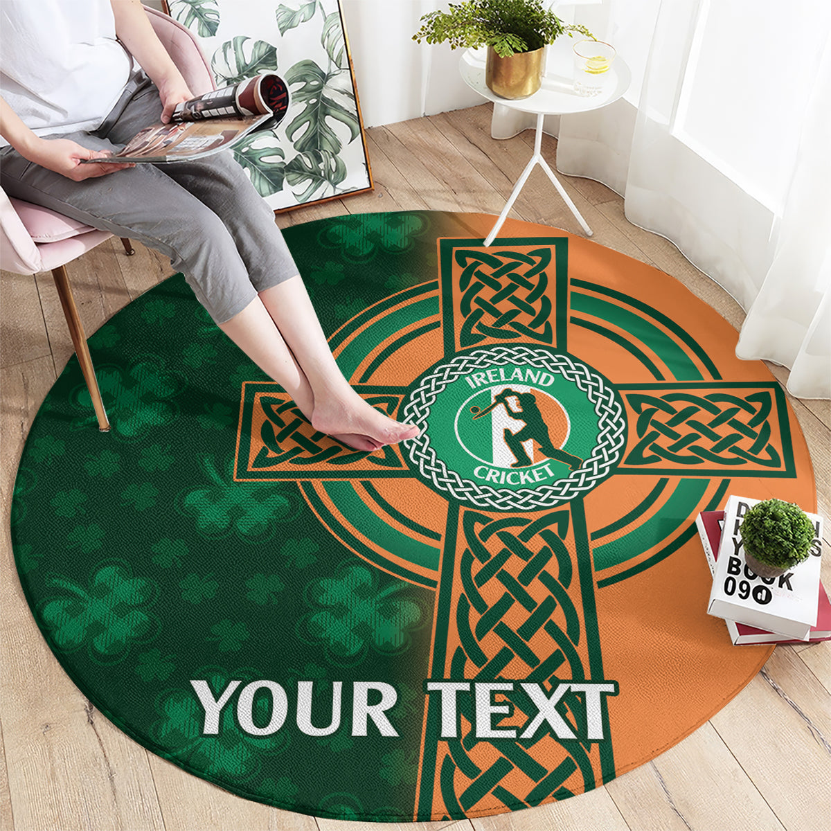 Custom Ireland Cricket Round Carpet 2024 Celtic Shamrock Go Champions