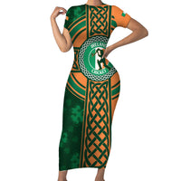 Custom Ireland Cricket Short Sleeve Bodycon Dress 2024 Celtic Shamrock Go Champions - Wonder Print Shop