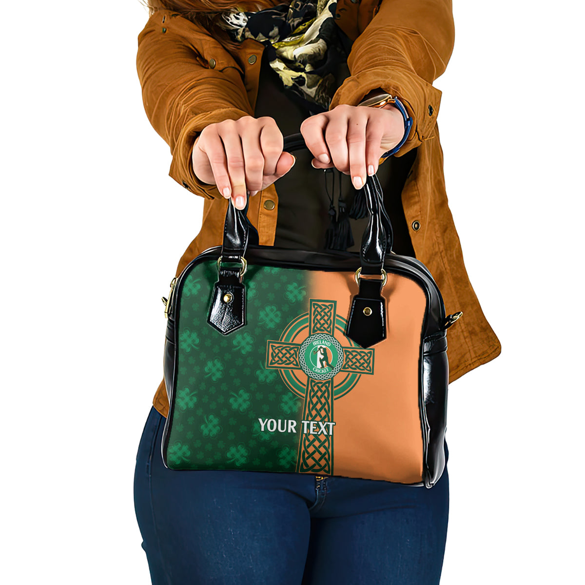 Custom Ireland Cricket Shoulder Handbag 2024 Celtic Shamrock Go Champions