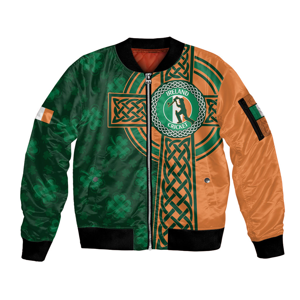 Custom Ireland Cricket Sleeve Zip Bomber Jacket 2024 Celtic Shamrock Go Champions - Wonder Print Shop