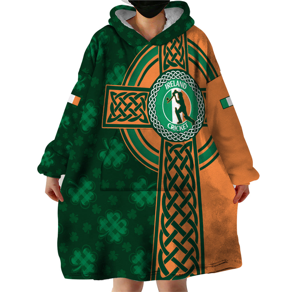 Custom Ireland Cricket Wearable Blanket Hoodie 2024 Celtic Shamrock Go Champions - Wonder Print Shop