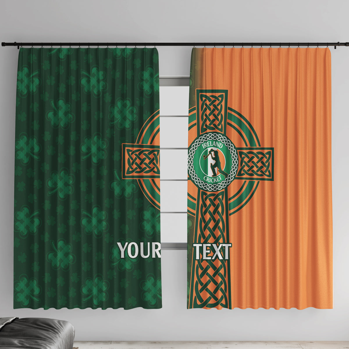 Custom Ireland Cricket Window Curtain 2024 Celtic Shamrock Go Champions - Wonder Print Shop