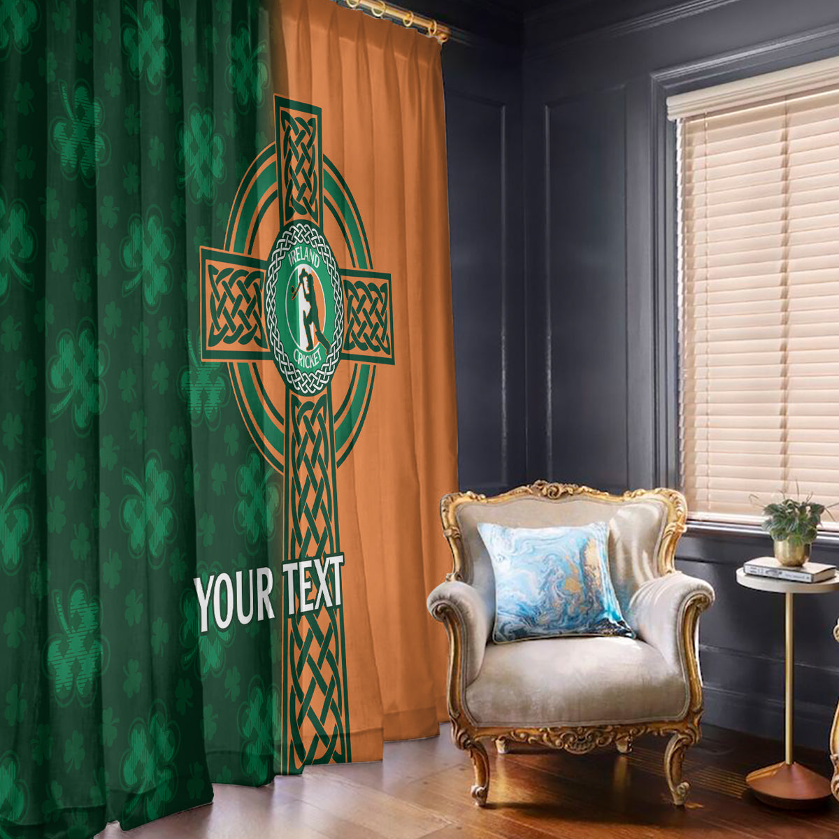 Custom Ireland Cricket Window Curtain 2024 Celtic Shamrock Go Champions - Wonder Print Shop