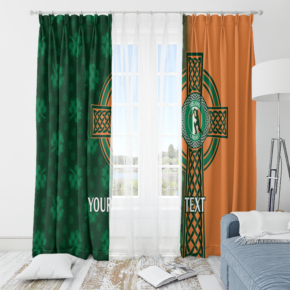 Custom Ireland Cricket Window Curtain 2024 Celtic Shamrock Go Champions - Wonder Print Shop