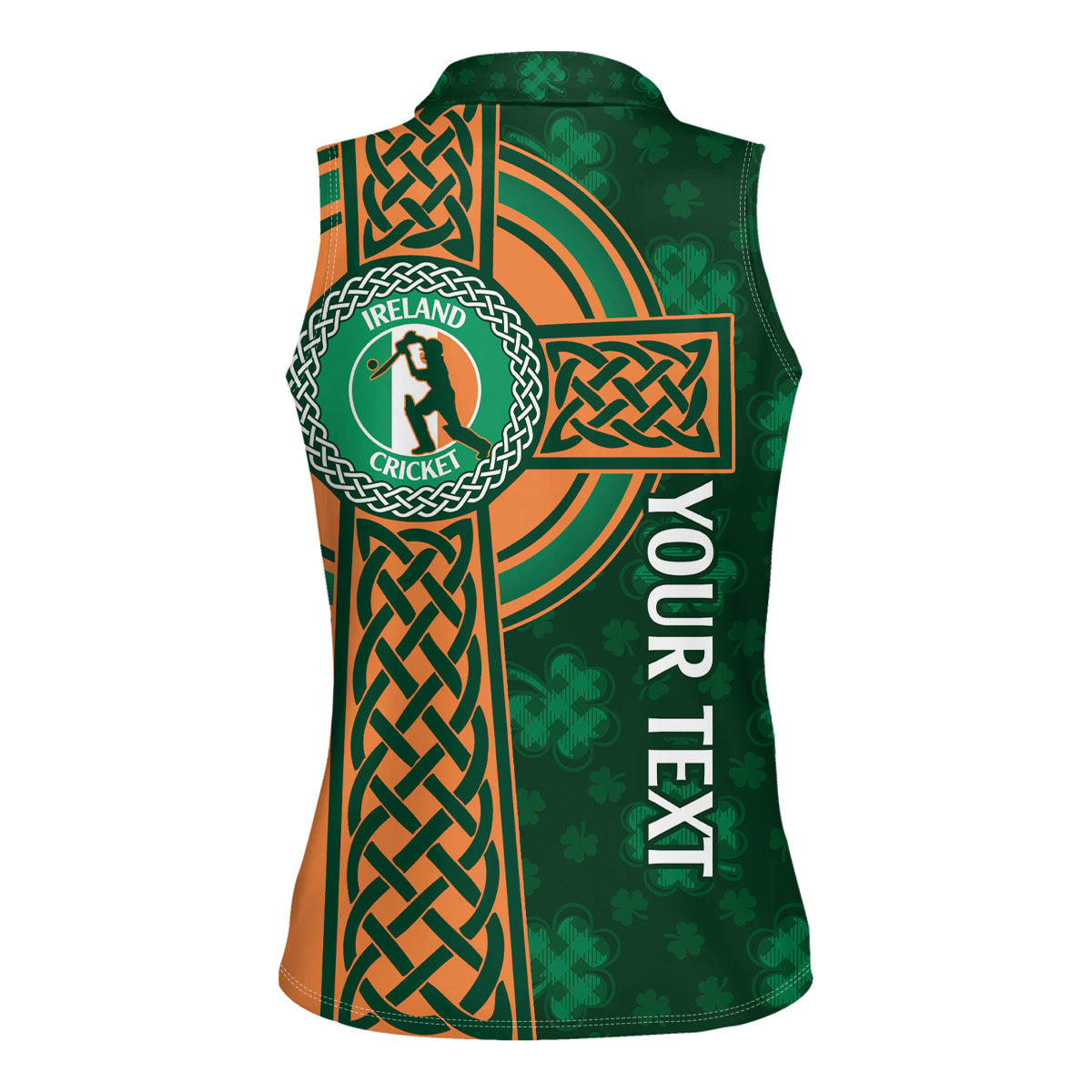 Custom Ireland Cricket Women Sleeveless Polo Shirt 2024 Celtic Shamrock Go Champions - Wonder Print Shop