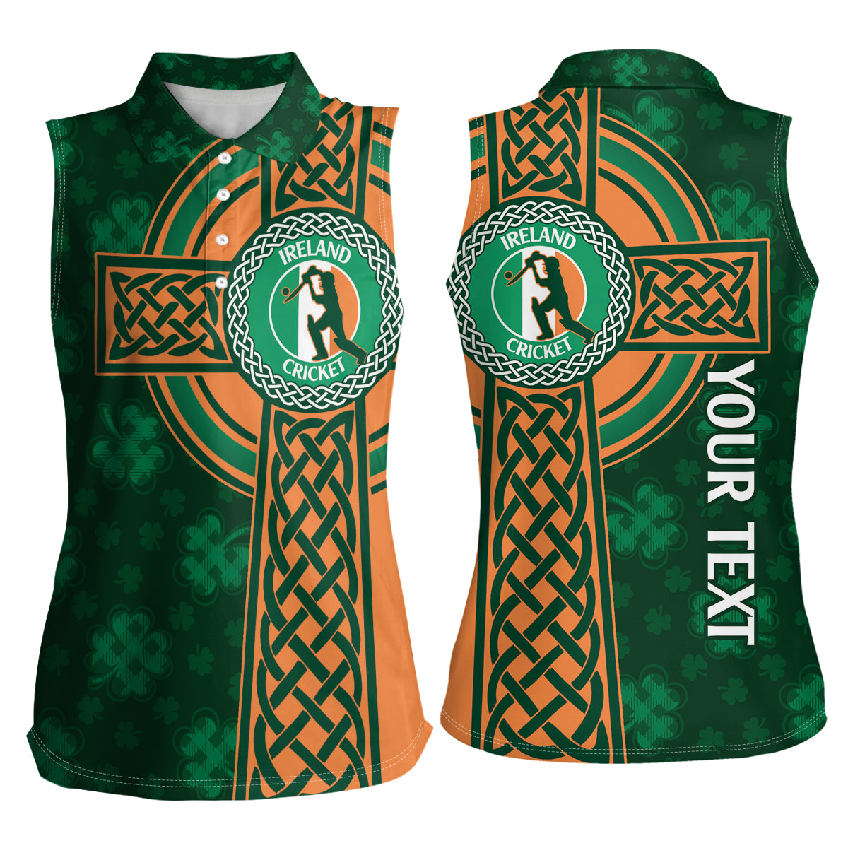 Custom Ireland Cricket Women Sleeveless Polo Shirt 2024 Celtic Shamrock Go Champions - Wonder Print Shop