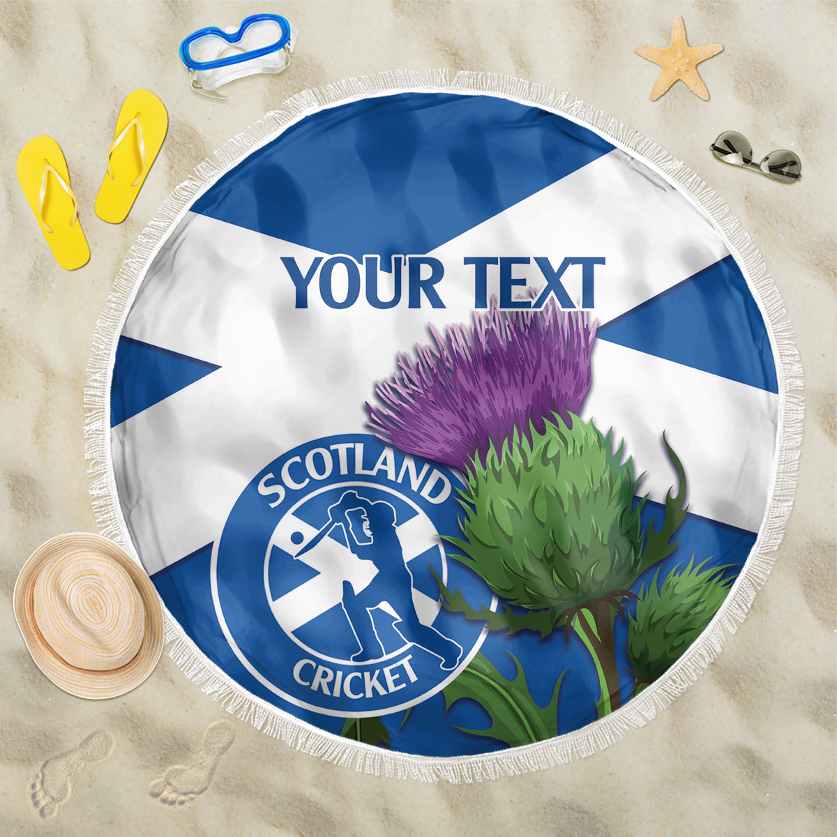 Custom Scotland Cricket Beach Blanket 2024 Scottish Thistle Flag Style