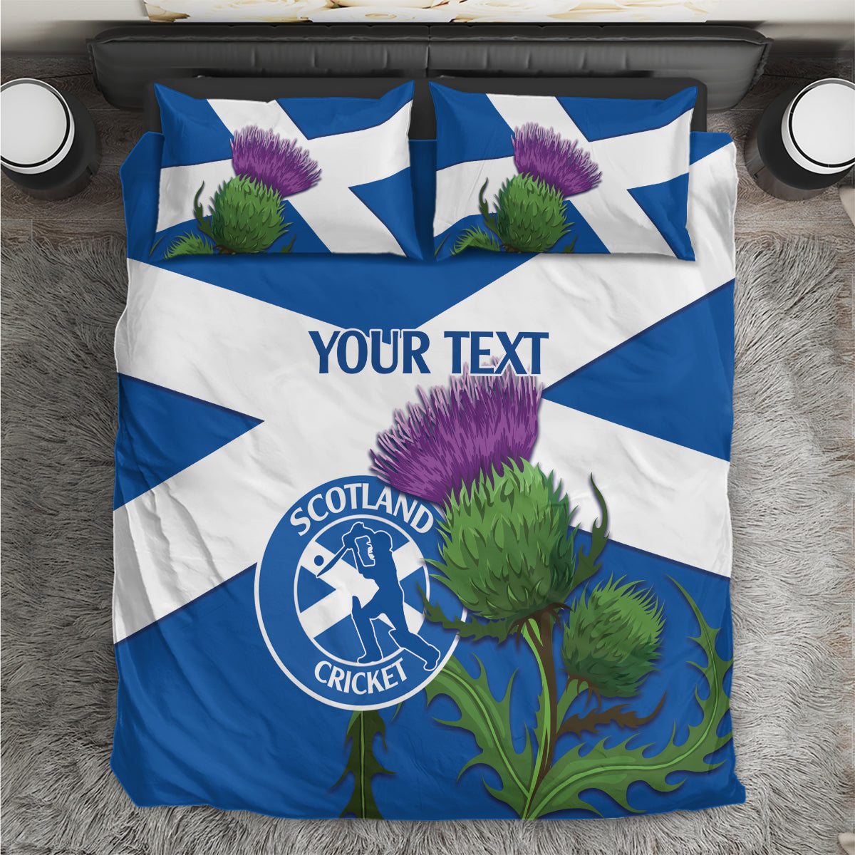 Custom Scotland Cricket Bedding Set 2024 Scottish Thistle Flag Style
