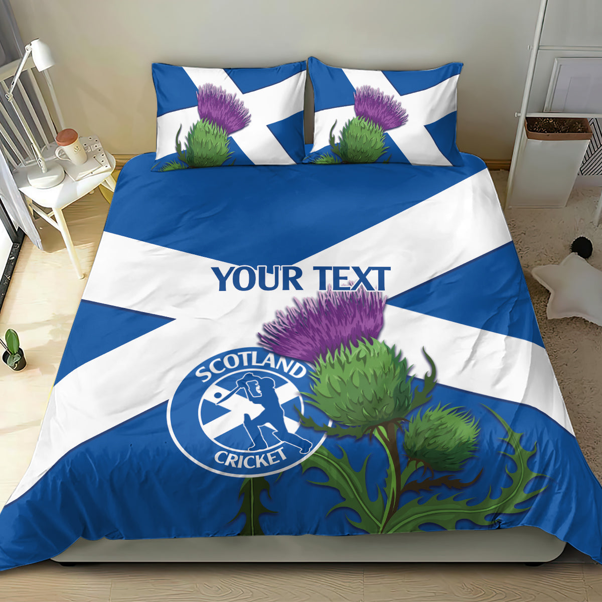 Custom Scotland Cricket Bedding Set 2024 Scottish Thistle Flag Style - Wonder Print Shop