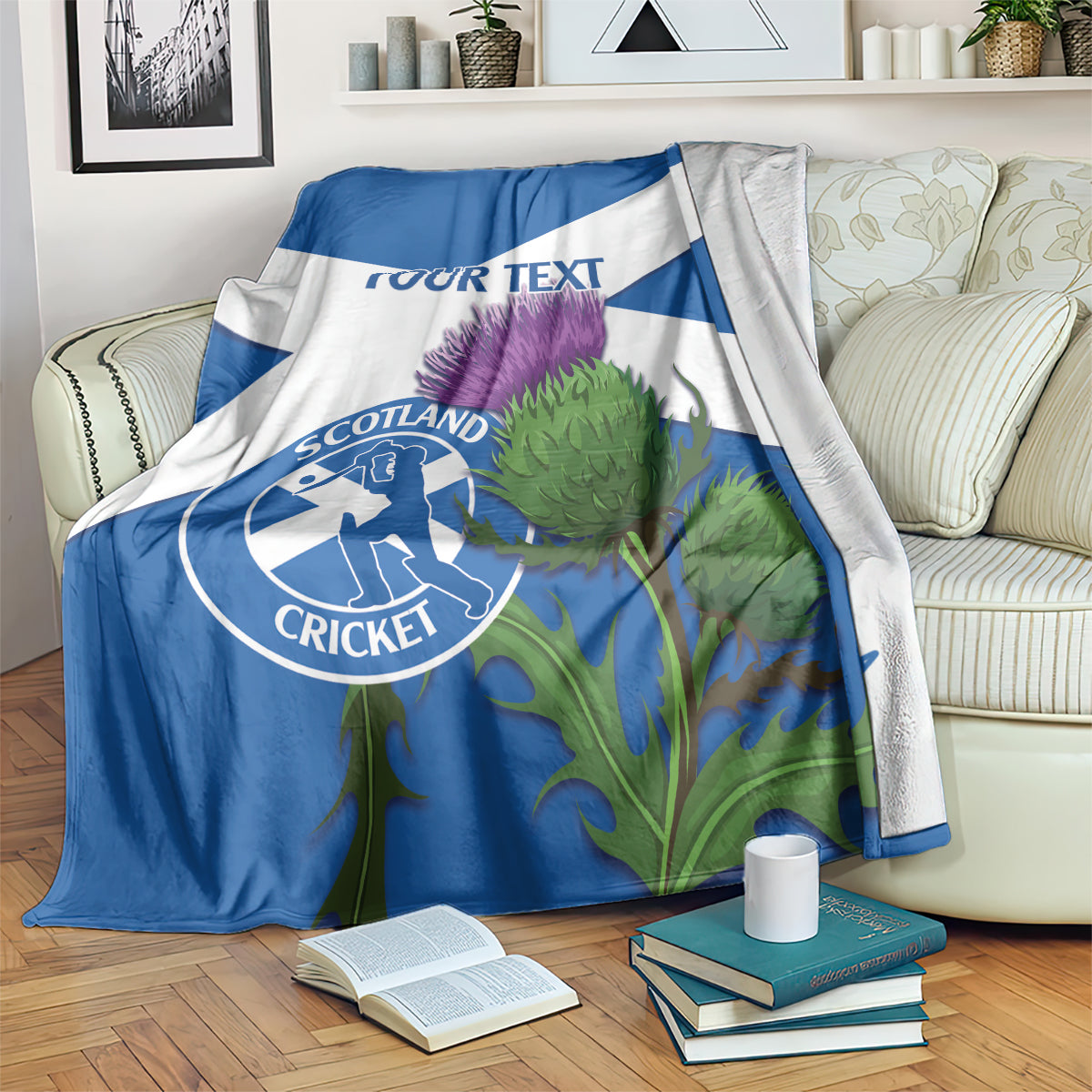 Custom Scotland Cricket Blanket 2024 Scottish Thistle Flag Style