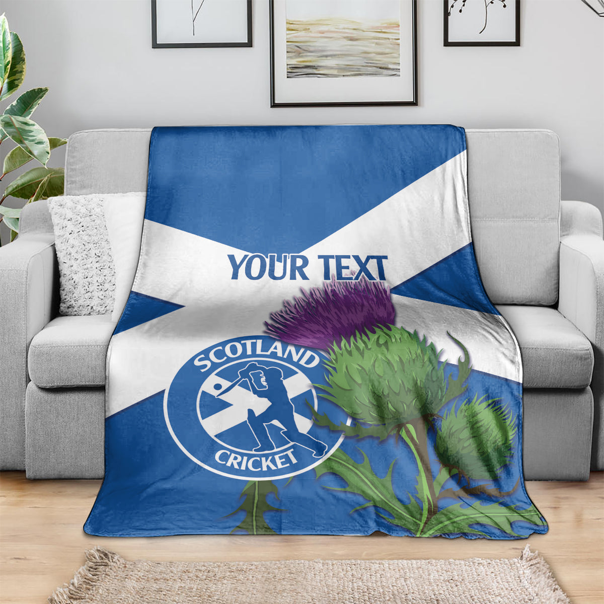 Custom Scotland Cricket Blanket 2024 Scottish Thistle Flag Style