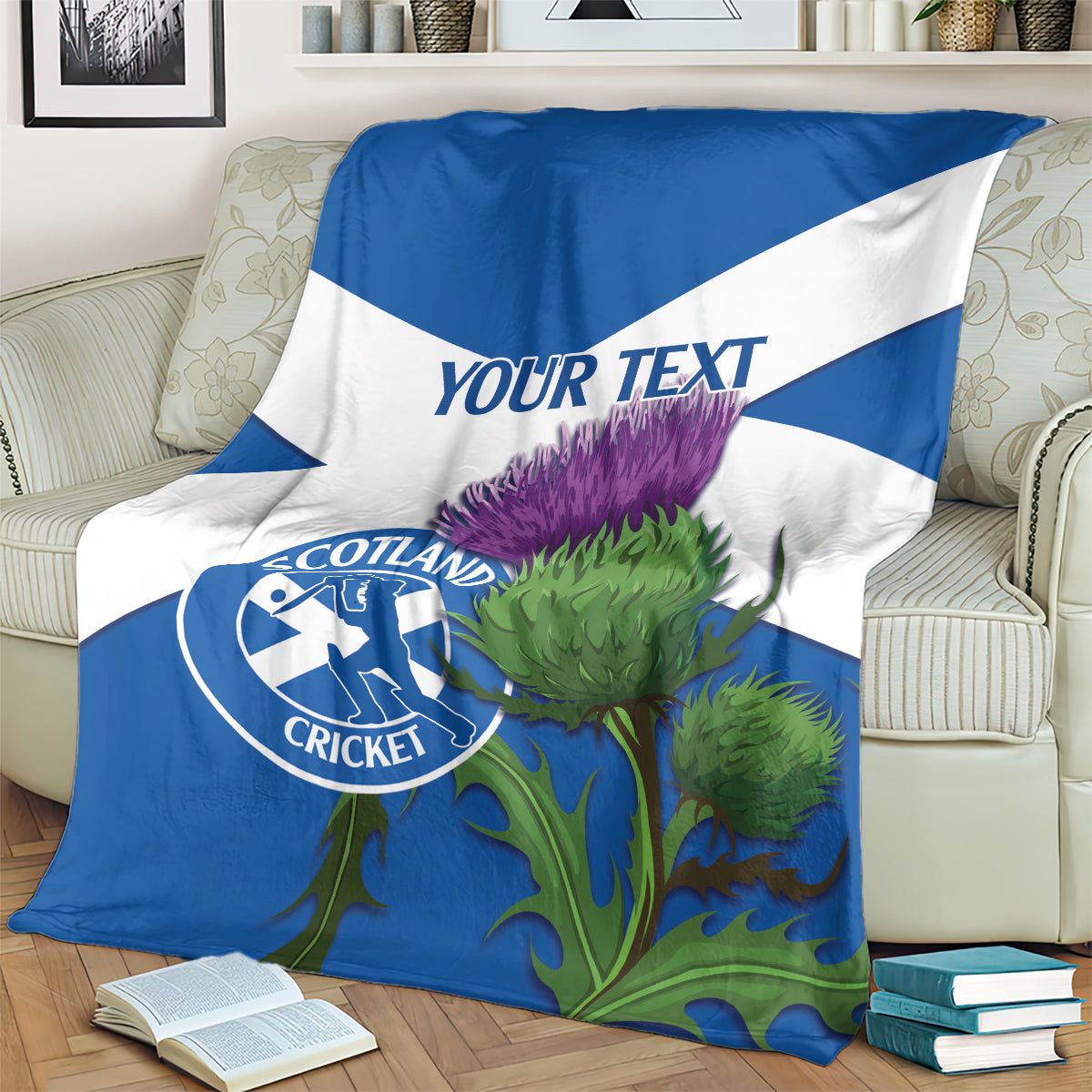 Custom Scotland Cricket Blanket 2024 Scottish Thistle Flag Style