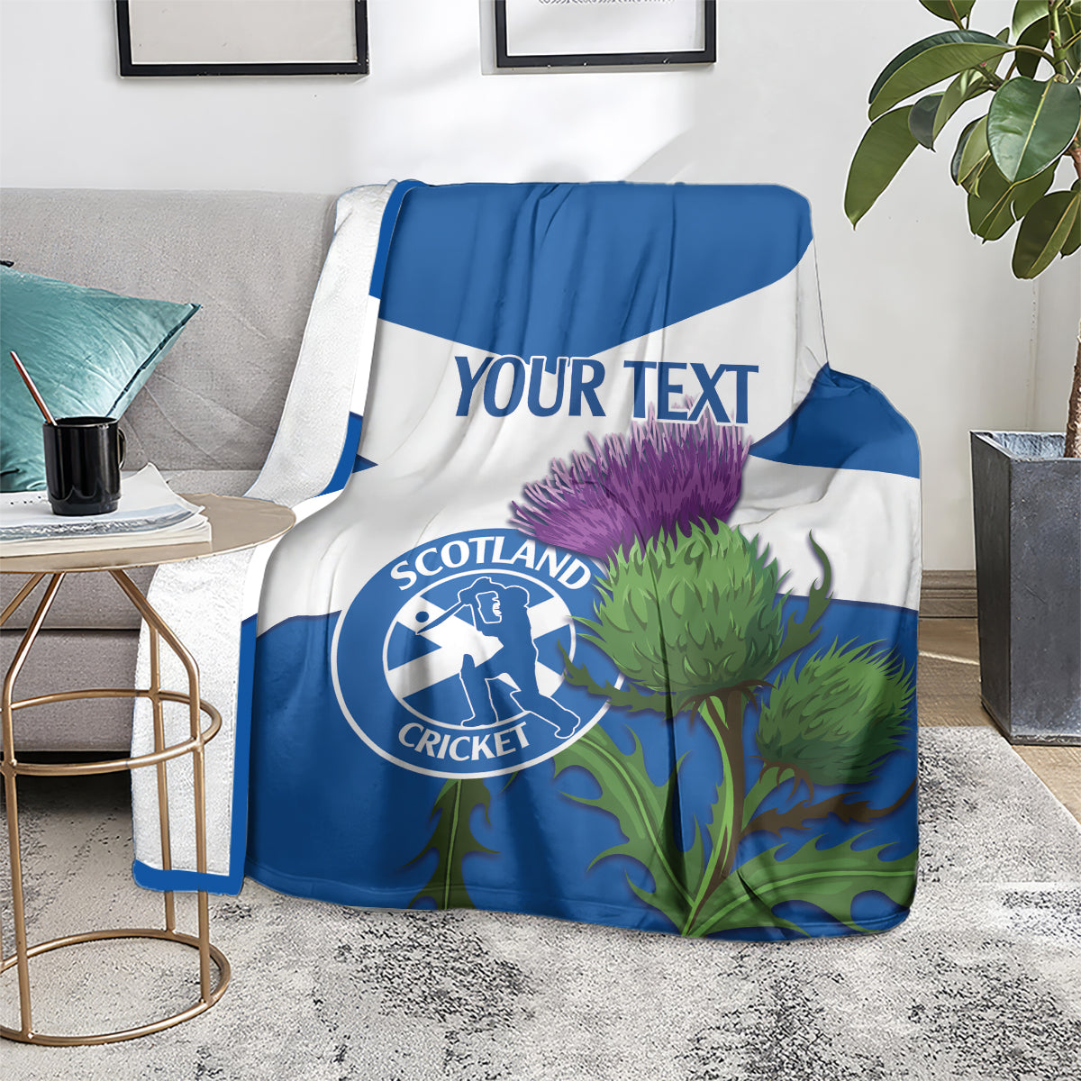 Custom Scotland Cricket Blanket 2024 Scottish Thistle Flag Style