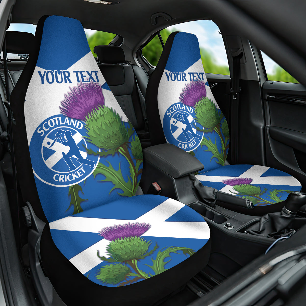 Custom Scotland Cricket Car Seat Cover 2024 Scottish Thistle Flag Style - Wonder Print Shop