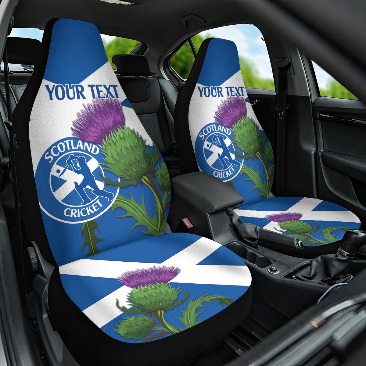 Custom Scotland Cricket Car Seat Cover 2024 Scottish Thistle Flag Style