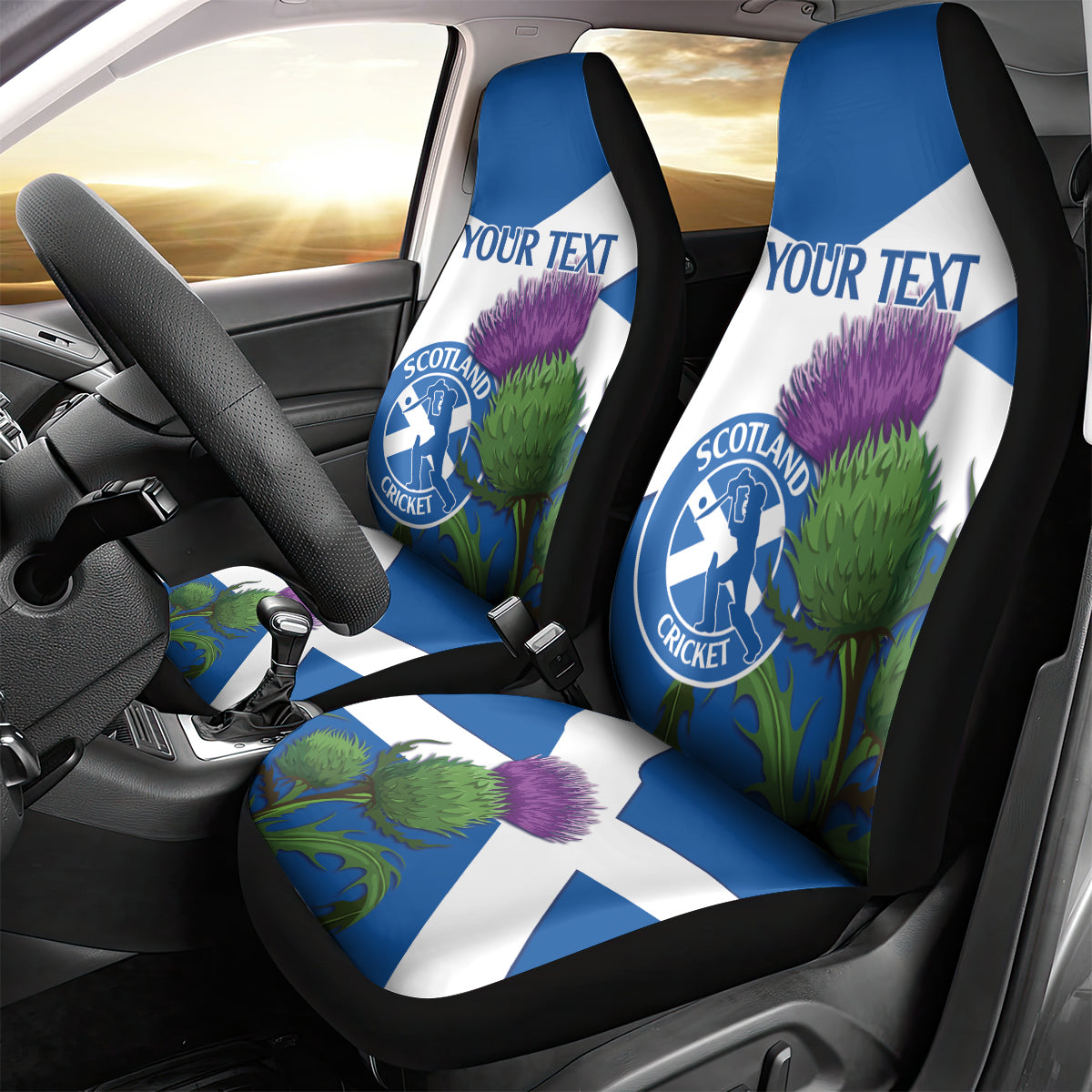 Custom Scotland Cricket Car Seat Cover 2024 Scottish Thistle Flag Style - Wonder Print Shop