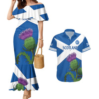 Custom Scotland Cricket Couples Matching Mermaid Dress and Hawaiian Shirt 2024 Scottish Thistle Flag Style - Wonder Print Shop