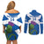 Custom Scotland Cricket Couples Matching Off Shoulder Short Dress and Long Sleeve Button Shirt 2024 Scottish Thistle Flag Style - Wonder Print Shop