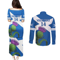 Custom Scotland Cricket Couples Matching Puletasi and Long Sleeve Button Shirt 2024 Scottish Thistle Flag Style - Wonder Print Shop