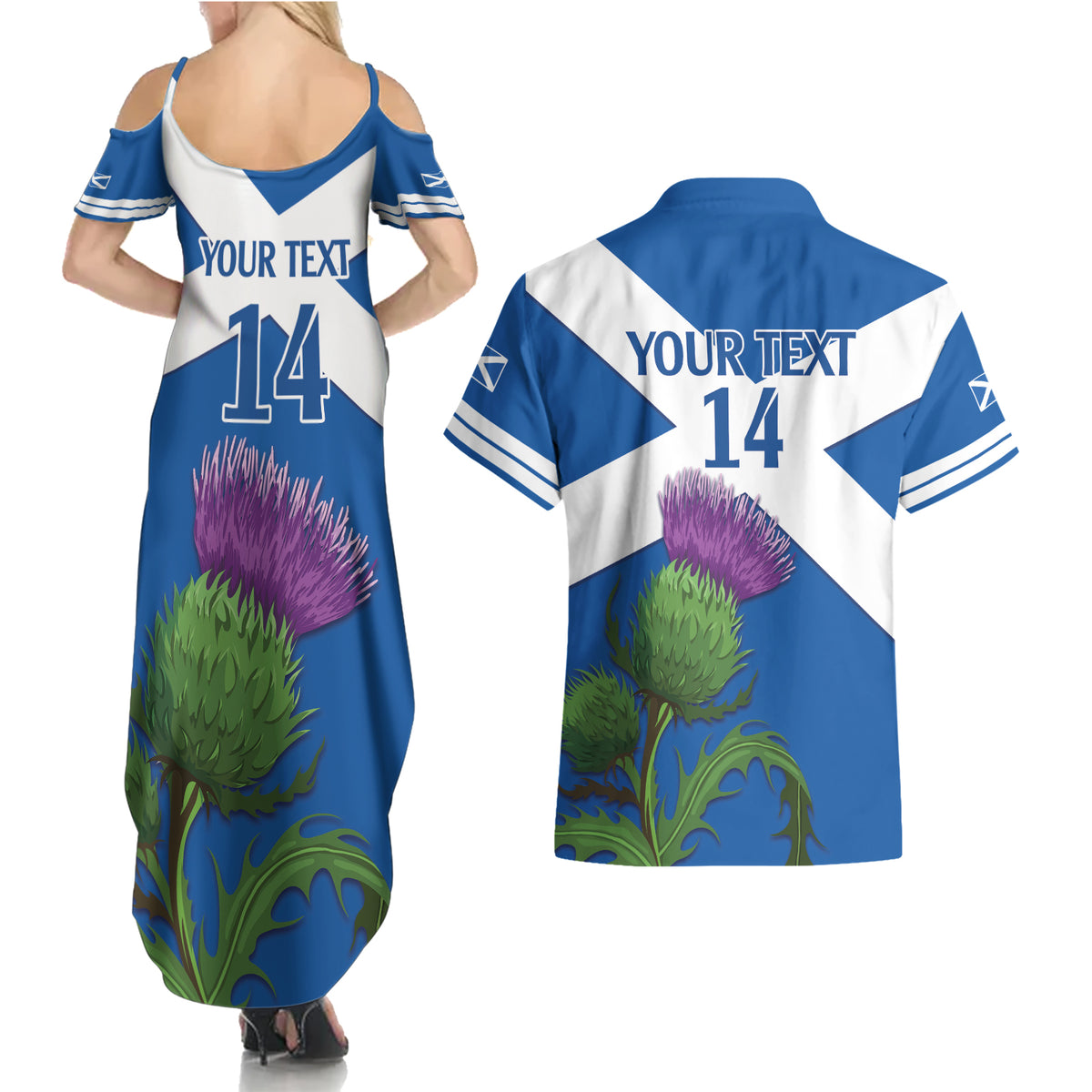 Custom Scotland Cricket Couples Matching Summer Maxi Dress and Hawaiian Shirt 2024 Scottish Thistle Flag Style - Wonder Print Shop