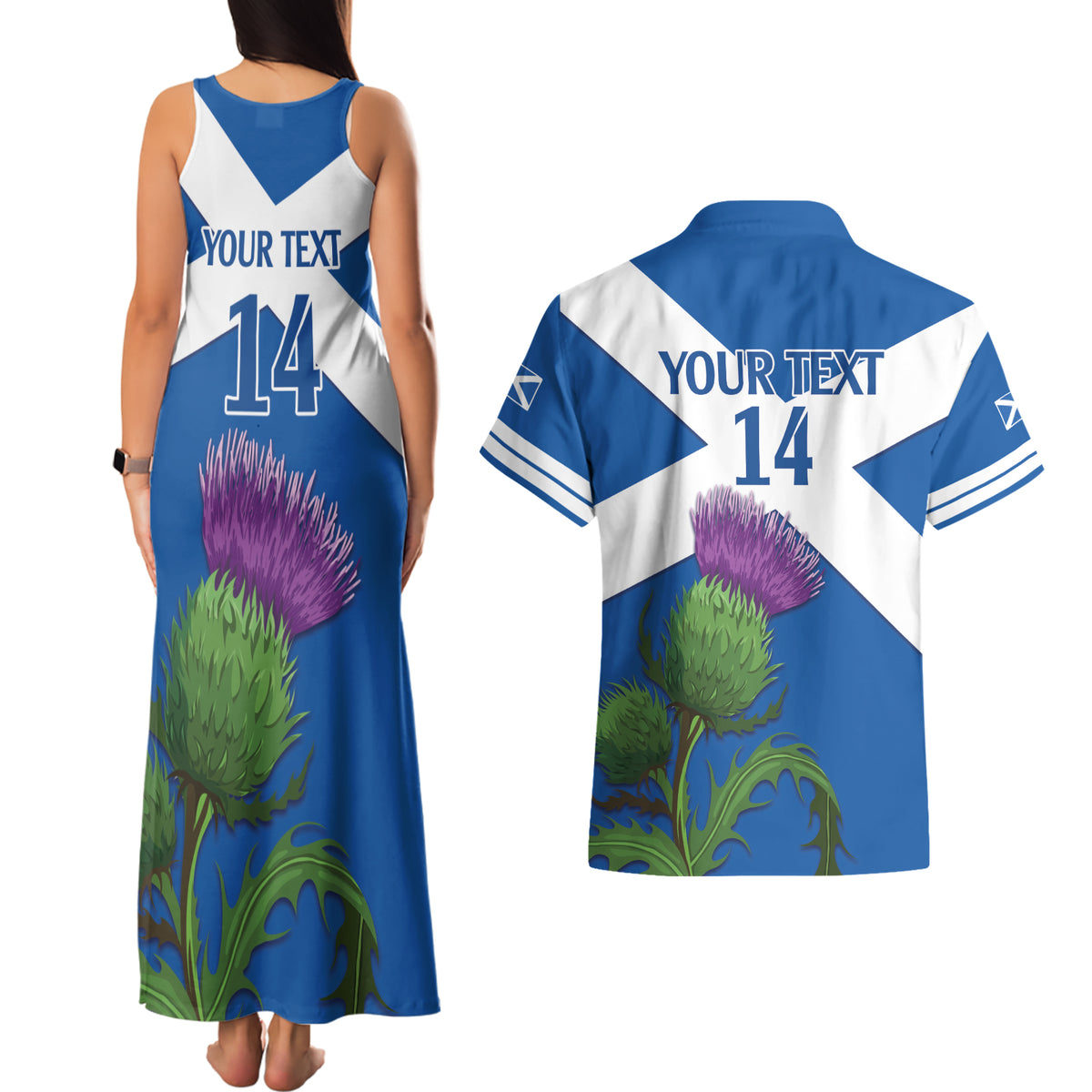 Custom Scotland Cricket Couples Matching Tank Maxi Dress and Hawaiian Shirt 2024 Scottish Thistle Flag Style - Wonder Print Shop