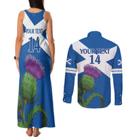 Custom Scotland Cricket Couples Matching Tank Maxi Dress and Long Sleeve Button Shirt 2024 Scottish Thistle Flag Style - Wonder Print Shop