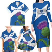 Custom Scotland Cricket Family Matching Long Sleeve Bodycon Dress and Hawaiian Shirt 2024 Scottish Thistle Flag Style - Wonder Print Shop