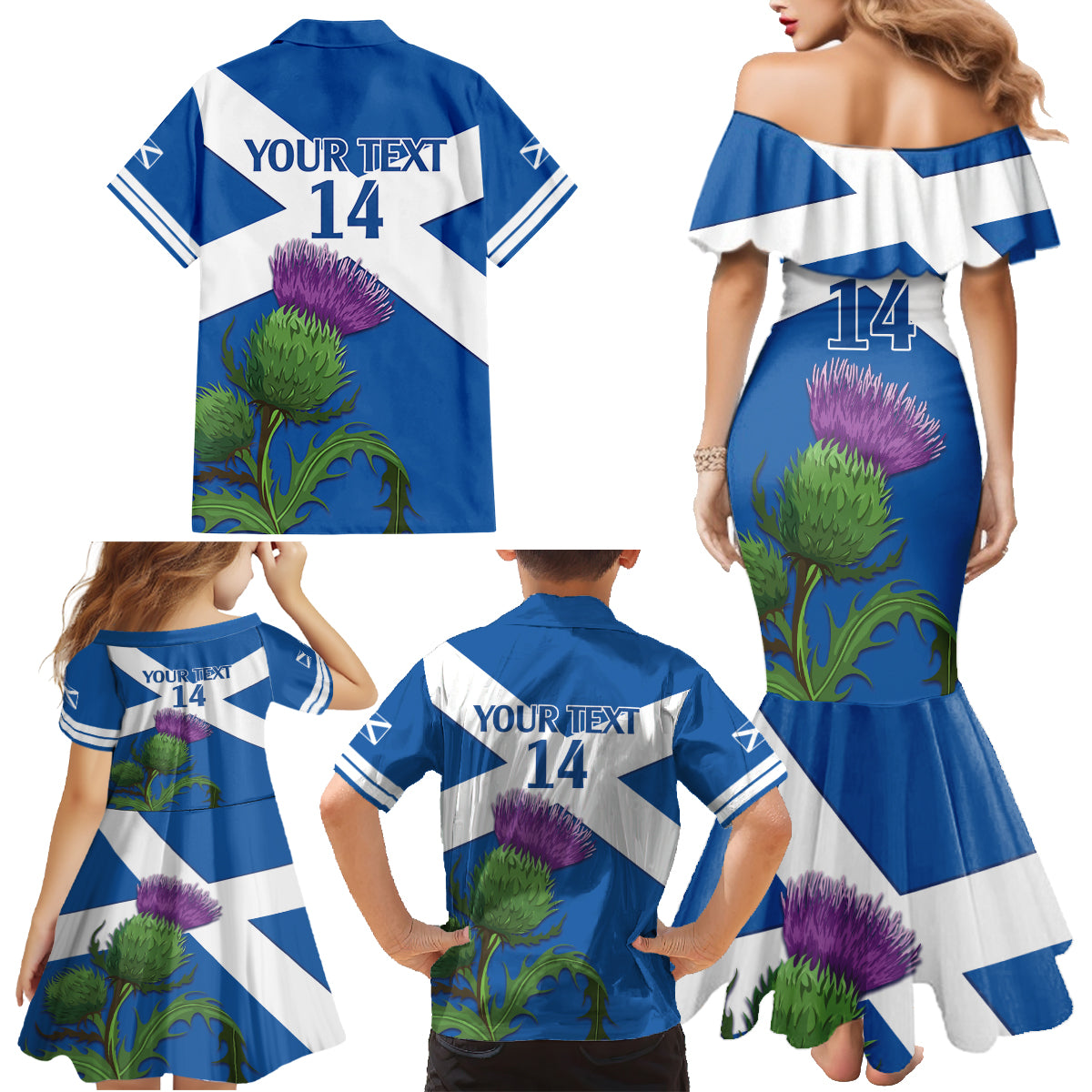 Custom Scotland Cricket Family Matching Mermaid Dress and Hawaiian Shirt 2024 Scottish Thistle Flag Style - Wonder Print Shop