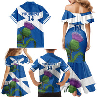 Custom Scotland Cricket Family Matching Mermaid Dress and Hawaiian Shirt 2024 Scottish Thistle Flag Style - Wonder Print Shop