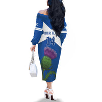 Custom Scotland Cricket Family Matching Off The Shoulder Long Sleeve Dress and Hawaiian Shirt 2024 Scottish Thistle Flag Style - Wonder Print Shop