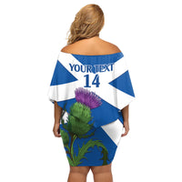 Custom Scotland Cricket Family Matching Off Shoulder Short Dress and Hawaiian Shirt 2024 Scottish Thistle Flag Style - Wonder Print Shop