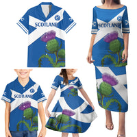 Custom Scotland Cricket Family Matching Puletasi and Hawaiian Shirt 2024 Scottish Thistle Flag Style - Wonder Print Shop