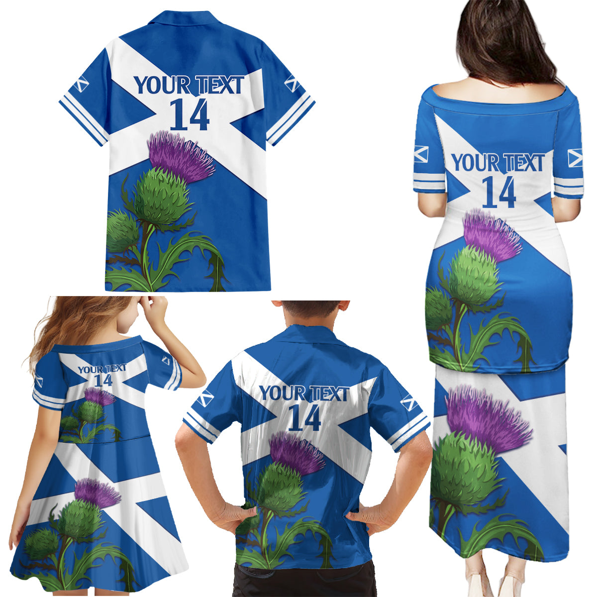 Custom Scotland Cricket Family Matching Puletasi and Hawaiian Shirt 2024 Scottish Thistle Flag Style - Wonder Print Shop