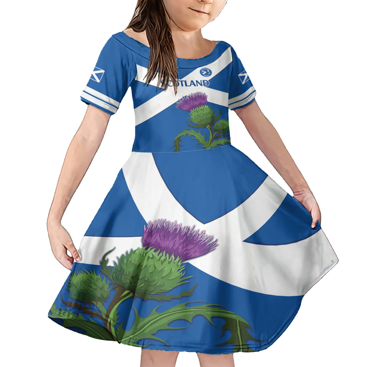 Custom Scotland Cricket Family Matching Short Sleeve Bodycon Dress and Hawaiian Shirt 2024 Scottish Thistle Flag Style - Wonder Print Shop
