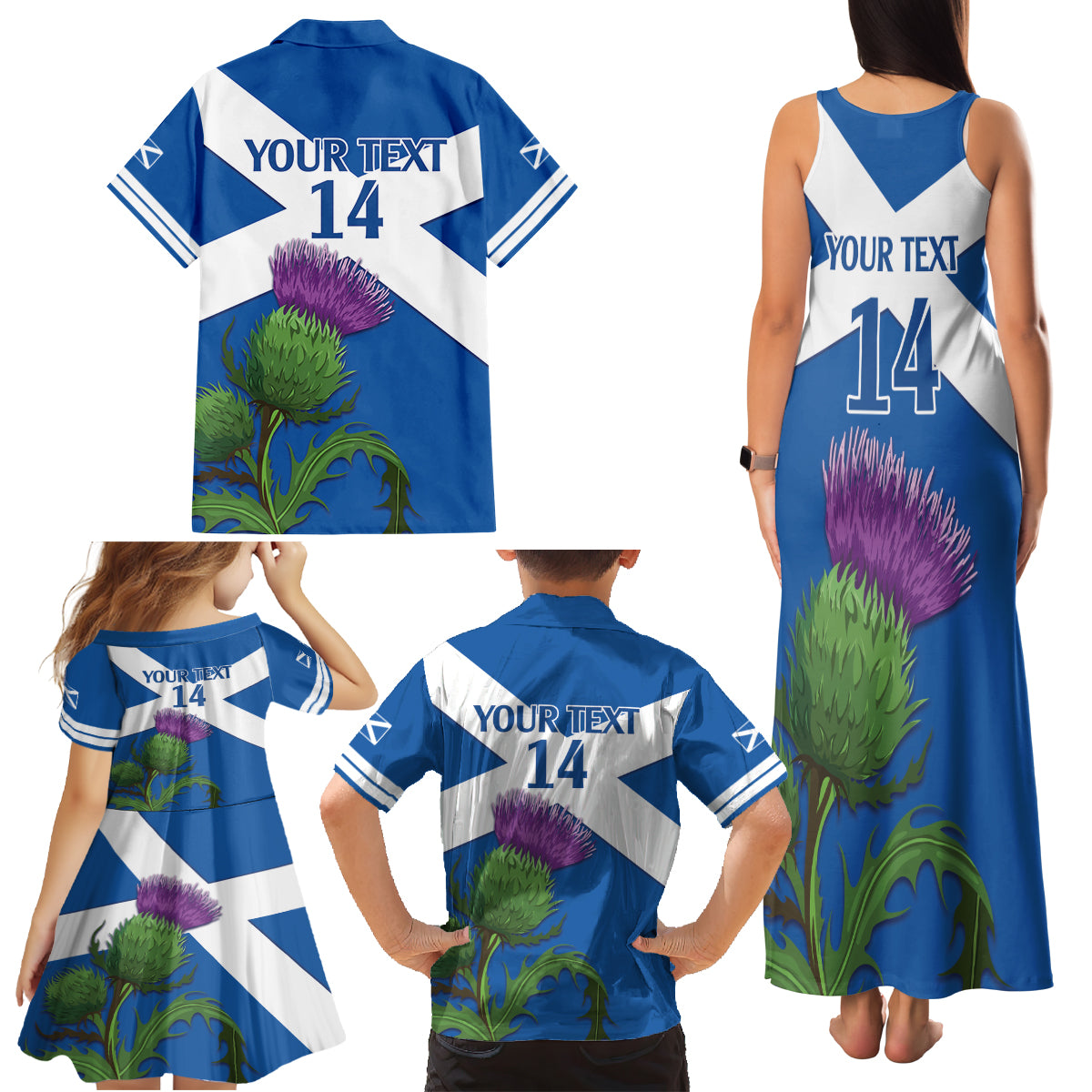 Custom Scotland Cricket Family Matching Tank Maxi Dress and Hawaiian Shirt 2024 Scottish Thistle Flag Style - Wonder Print Shop