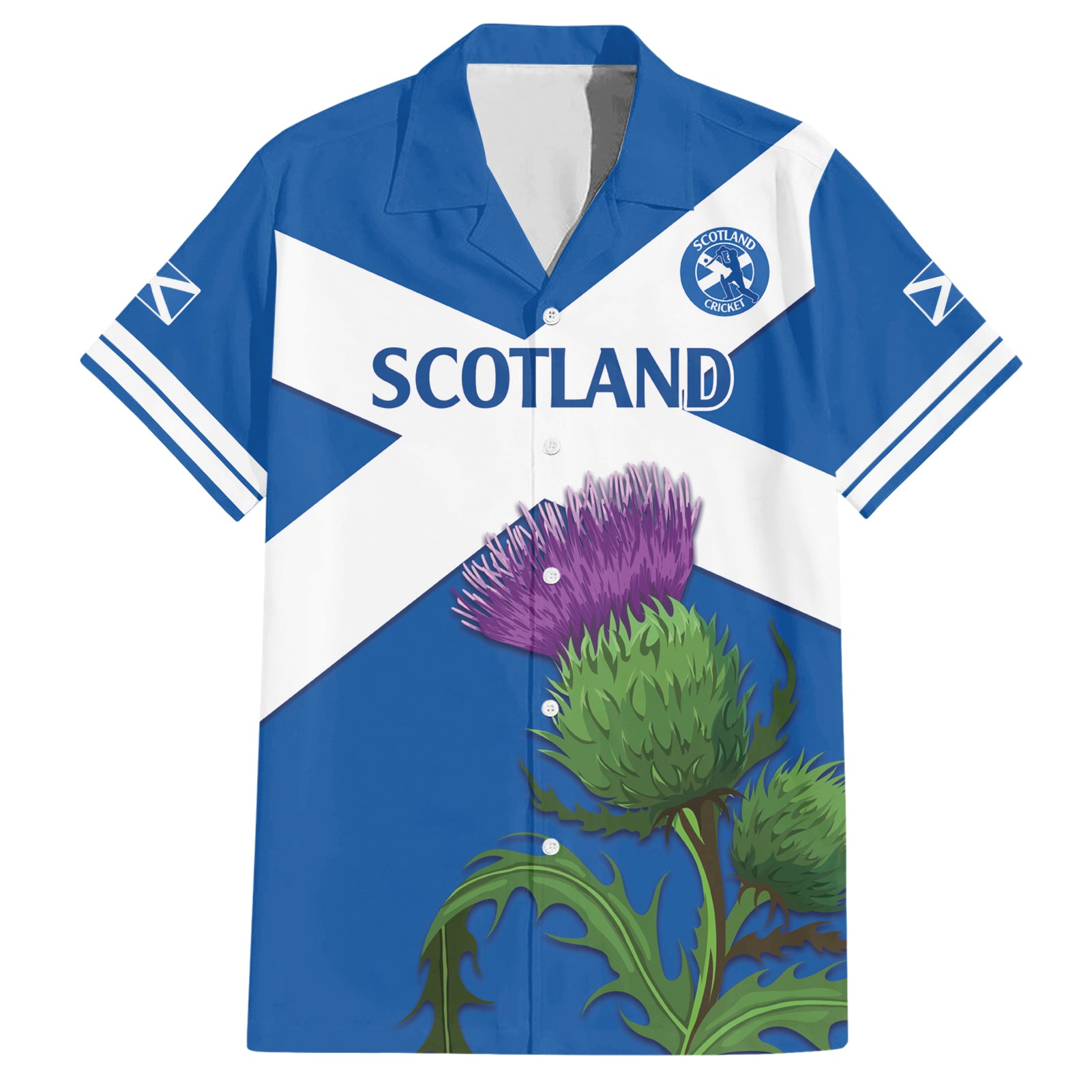 Custom Scotland Cricket Hawaiian Shirt 2024 Scottish Thistle Flag Style - Wonder Print Shop