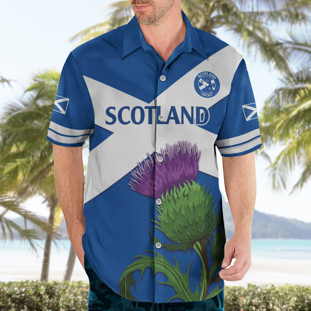 Custom Scotland Cricket Hawaiian Shirt 2024 Scottish Thistle Flag Style - Wonder Print Shop