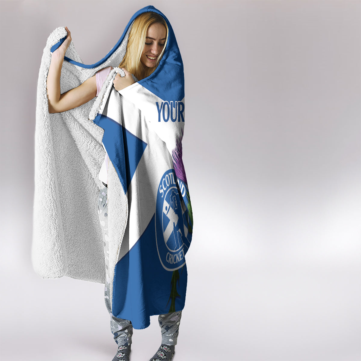 Custom Scotland Cricket Hooded Blanket 2024 Scottish Thistle Flag Style