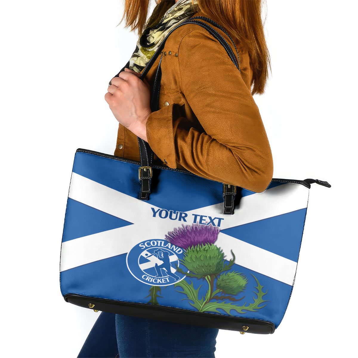 Custom Scotland Cricket Leather Tote Bag 2024 Scottish Thistle Flag Style - Wonder Print Shop