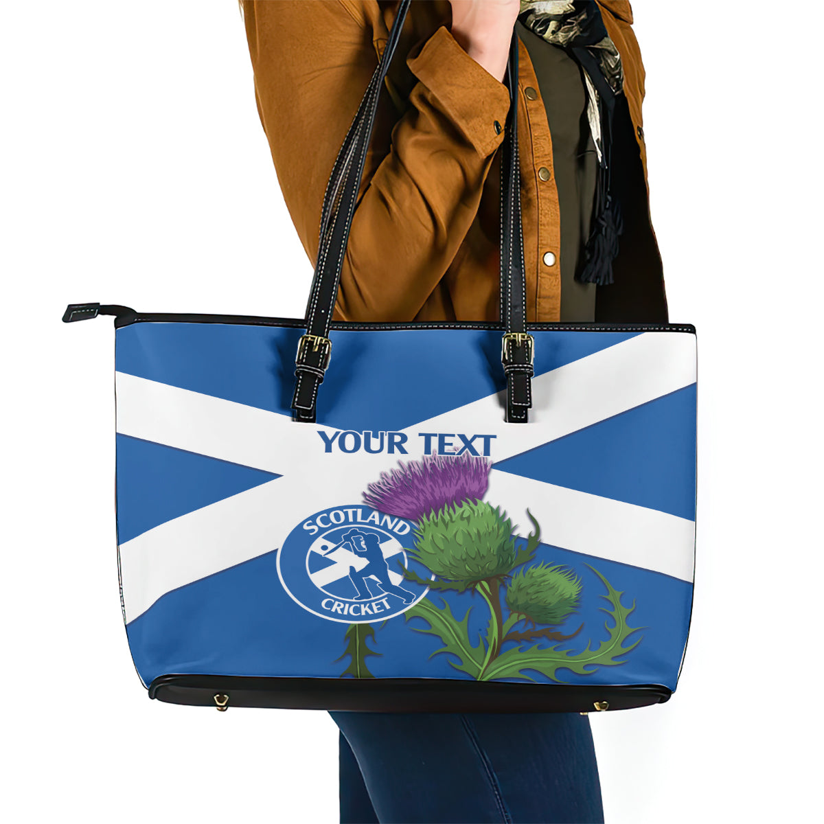 Custom Scotland Cricket Leather Tote Bag 2024 Scottish Thistle Flag Style - Wonder Print Shop