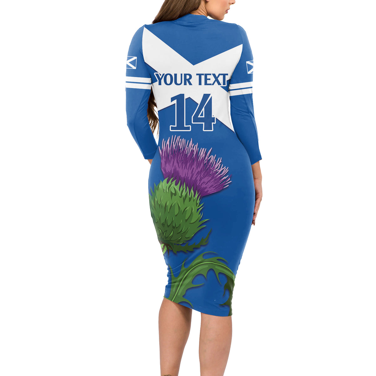 Custom Scotland Cricket Long Sleeve Bodycon Dress 2024 Scottish Thistle Flag Style - Wonder Print Shop