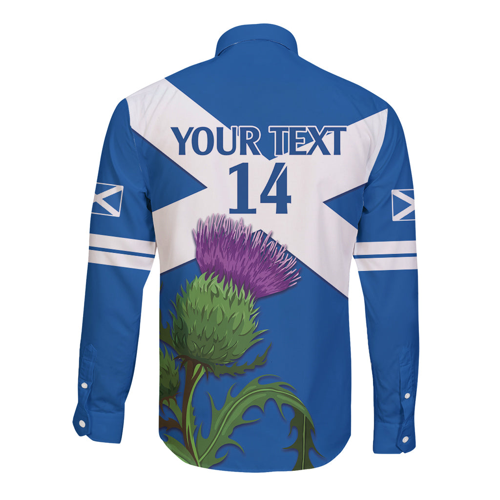Custom Scotland Cricket Long Sleeve Button Shirt 2024 Scottish Thistle Flag Style - Wonder Print Shop