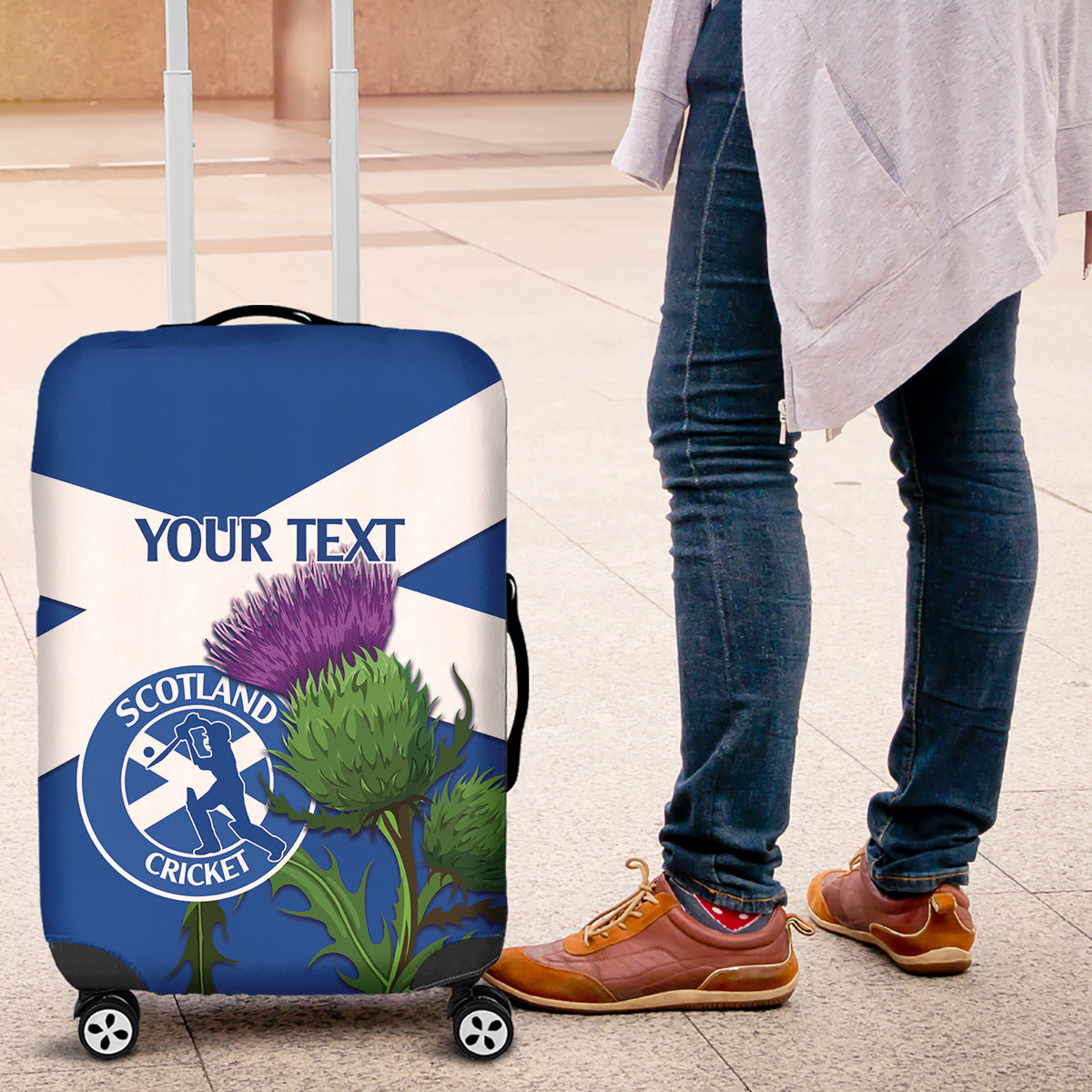 Custom Scotland Cricket Luggage Cover 2024 Scottish Thistle Flag Style - Wonder Print Shop