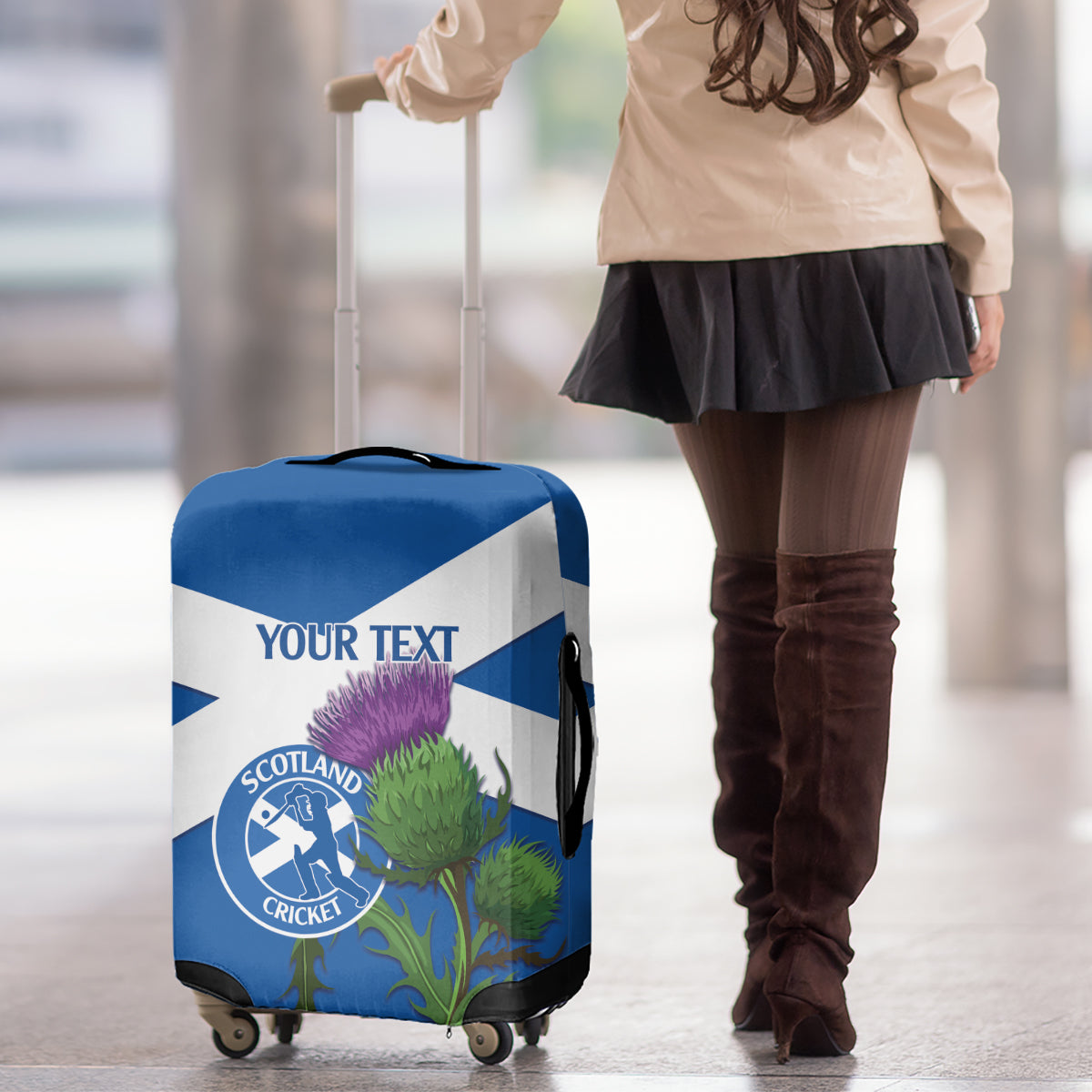 Custom Scotland Cricket Luggage Cover 2024 Scottish Thistle Flag Style - Wonder Print Shop