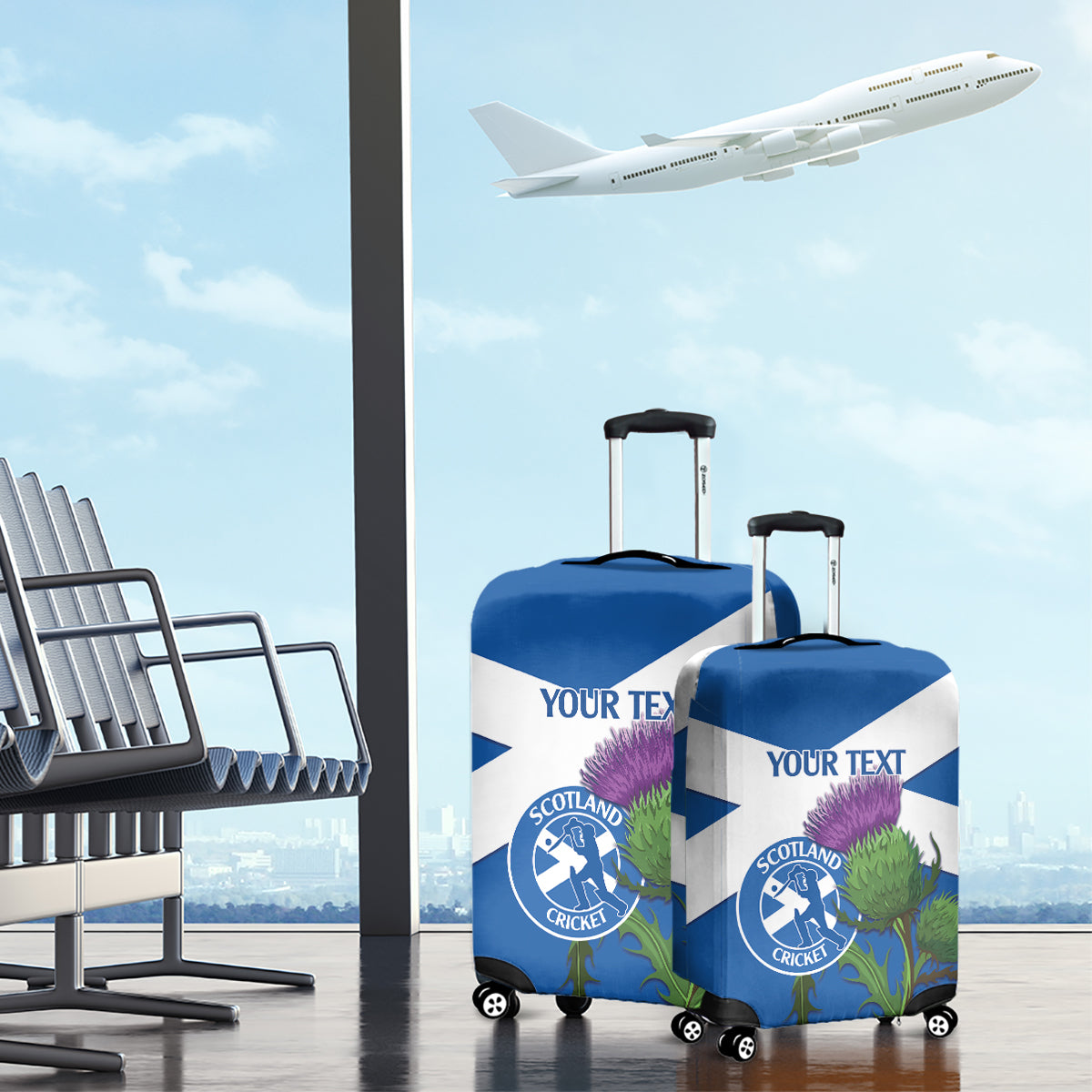 Custom Scotland Cricket Luggage Cover 2024 Scottish Thistle Flag Style - Wonder Print Shop