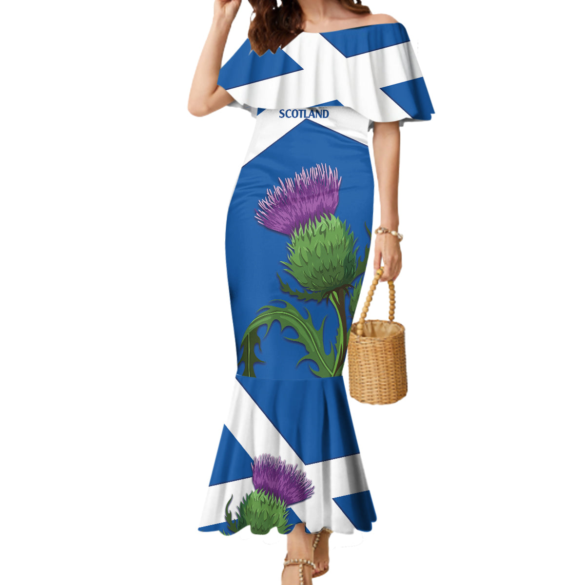 Custom Scotland Cricket Mermaid Dress 2024 Scottish Thistle Flag Style - Wonder Print Shop