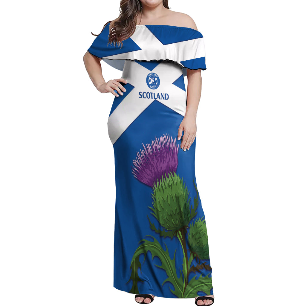 Custom Scotland Cricket Off Shoulder Maxi Dress 2024 Scottish Thistle Flag Style - Wonder Print Shop