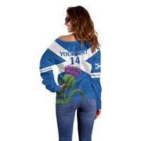 Custom Scotland Cricket Off Shoulder Sweater 2024 Scottish Thistle Flag Style - Wonder Print Shop