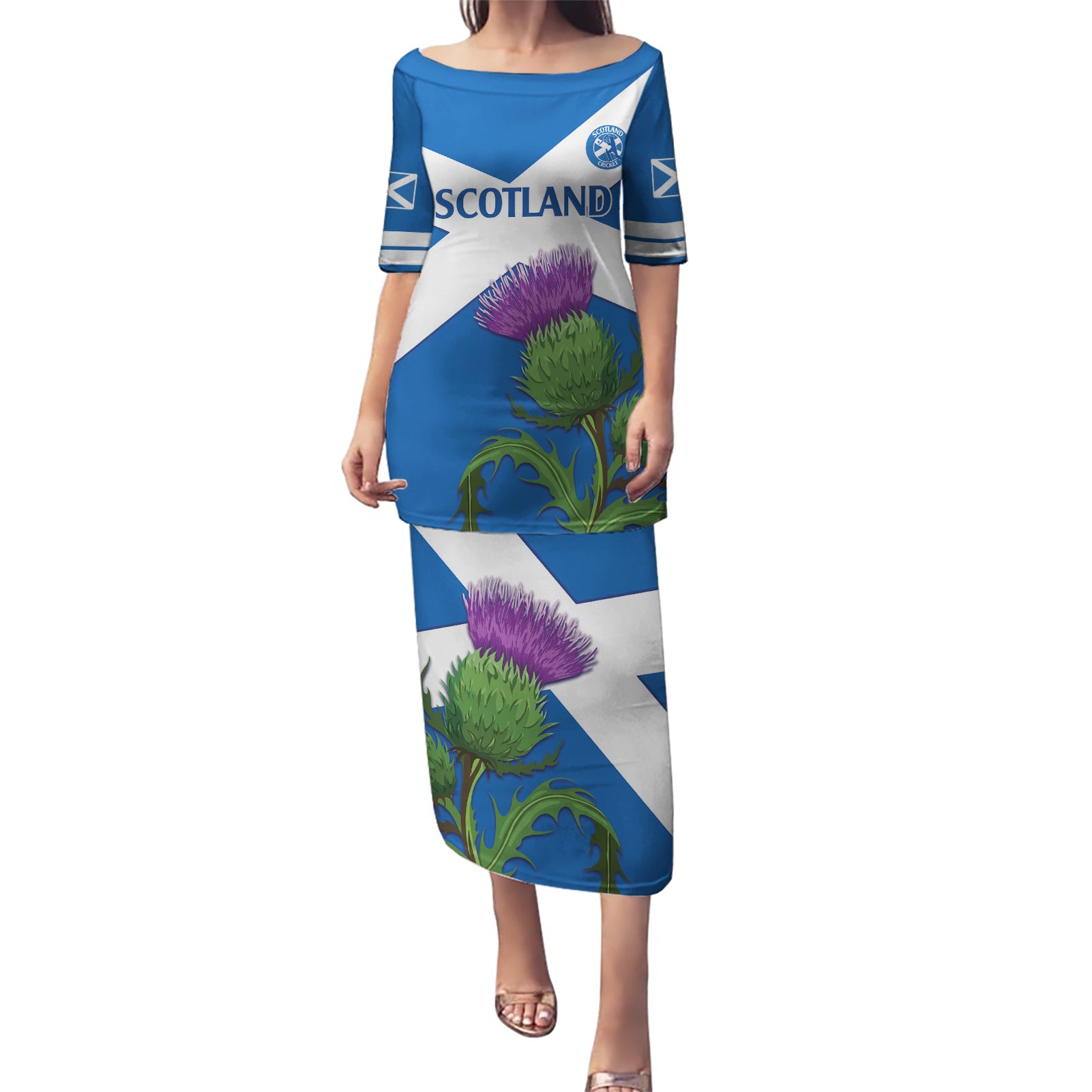 Custom Scotland Cricket Puletasi 2024 Scottish Thistle Flag Style - Wonder Print Shop